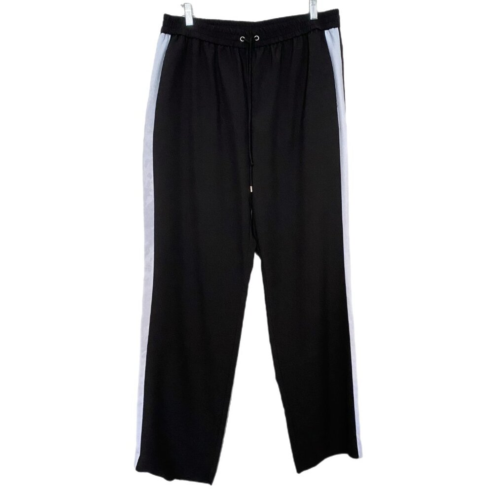 Michael Kors Women Size Large Black White Striped Drawstring Track Pants